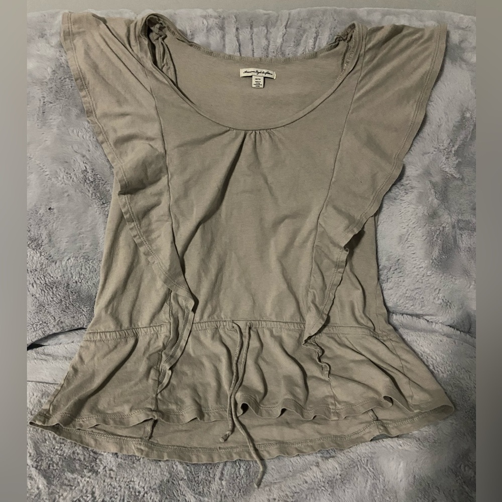 Gray Flutter Sleeves Top from American Eagle XS